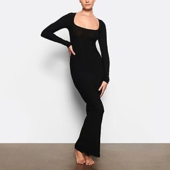 Skims long sleeve soft lounge Black Long Sleeve Dress • small - Picture 1 of 7